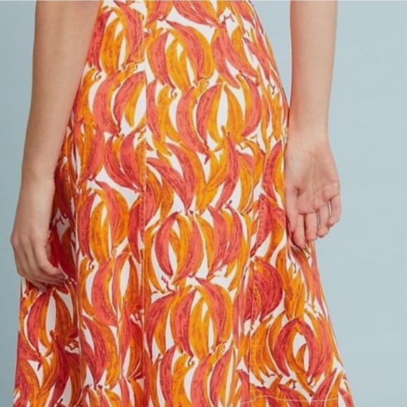 Anthropologie Maeve Banana Grove Denim Midi Skirt Sz 2 Orange & White Tropical - Picture 2 of 9